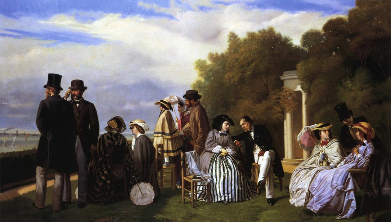 Kejserinde Eugenie og hendes hof i Biarritz, 1861 af Abel de Pujol
