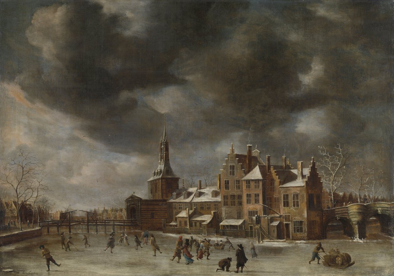 Blauwpoort i Leiden om vinteren af Jan Abrahamsz. Beerstraten