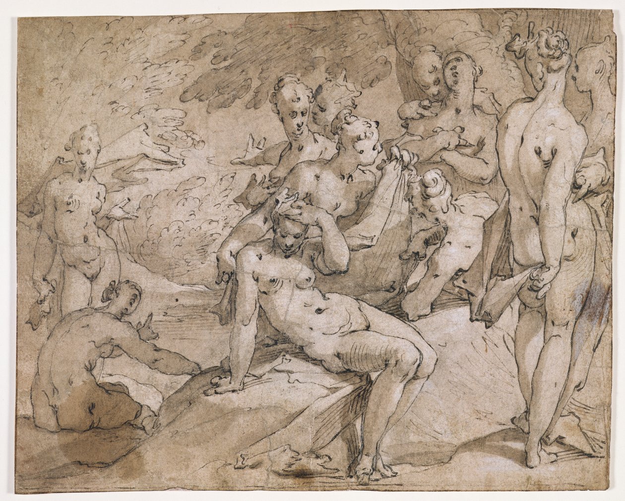 Nr.3146 Diana og Callisto, illustration fra Ovids `Metamorphosis`, II, s.442-53, c.1595 (pen og blæk) af Abraham Bloemaert