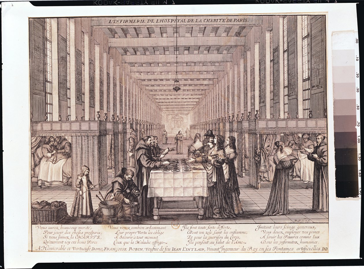 Velgørenhedssøstrenes hospital under et besøg af Anne af Østrig (1601-66) 1635 (se også 208680) af Abraham Bosse