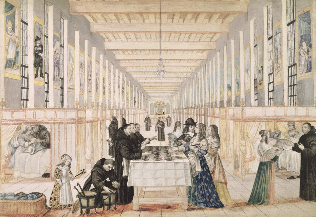 Kærlighedens søstres sygehus under et besøg af Anne af Østrig (1601-66) ca. 1640 (se også 159214) af Abraham Bosse
