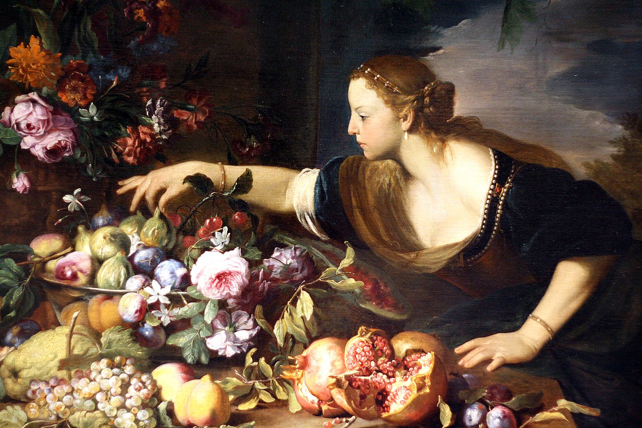 Kvinde tager frugt af Abraham Brueghel