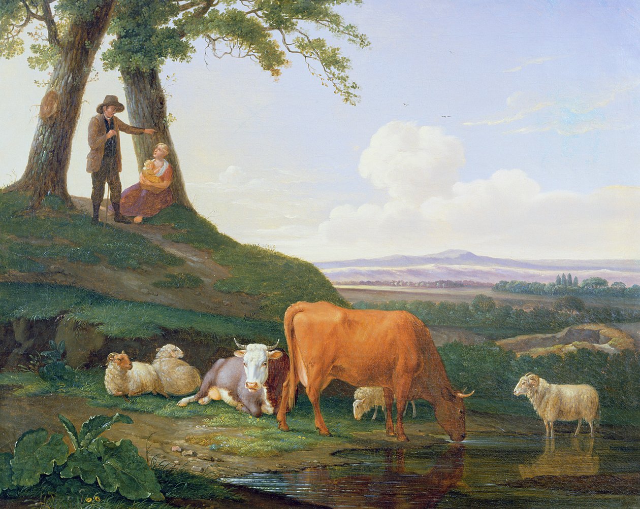 Landskab med køer og får af Abraham Bruiningh van Worrell