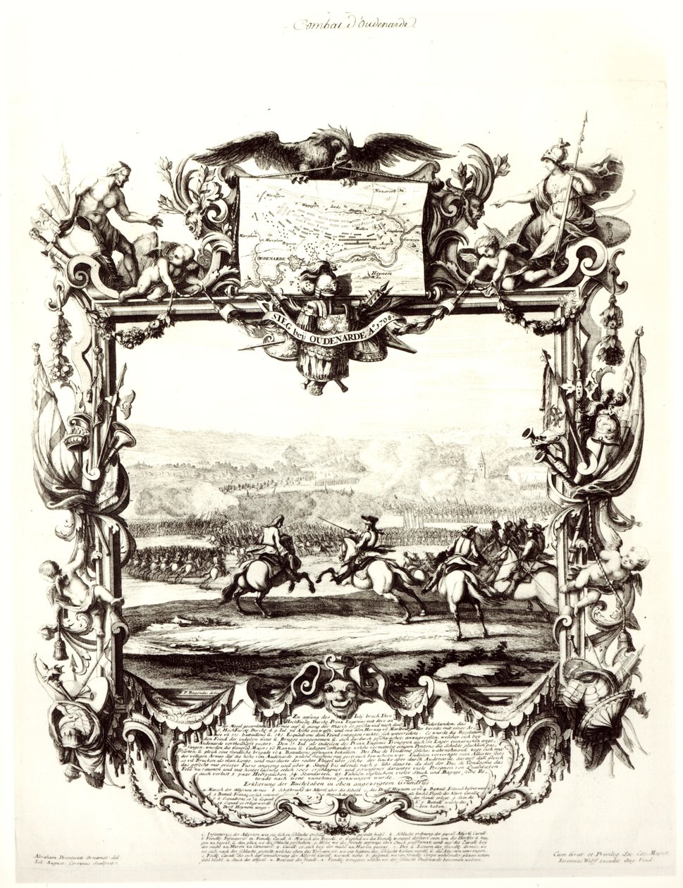 Slaget ved Oudenaarde, 11. juli 1708, indgraveret af Jeremias Wolff og Johann August Corvinus (1683-1738) af Abraham Drentwett