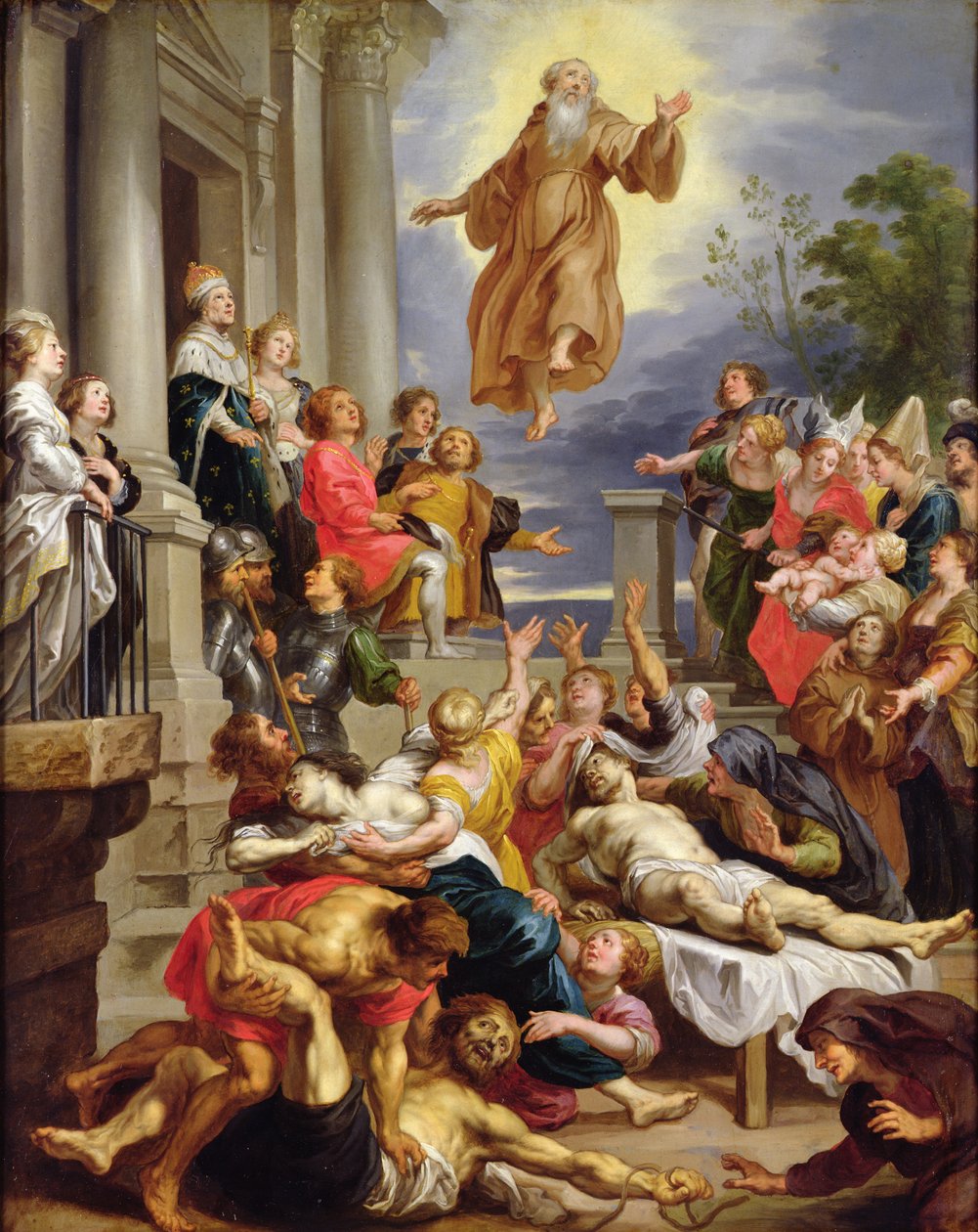 Den hellige Frans af Paola, der viser sig for de syge (olie på kobber) af Abraham van Diepenbeeck