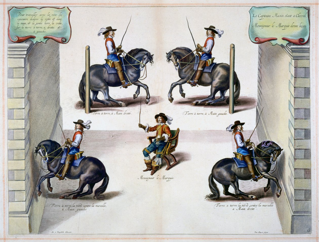 Hertugen giver en lektion til kaptajn Mazin, fra "The Method and New Invention of Dressing Horses" af William Cavendish, udgivet i 1737 (2. udgave) (akvatint) af Abraham van Diepenbeeck