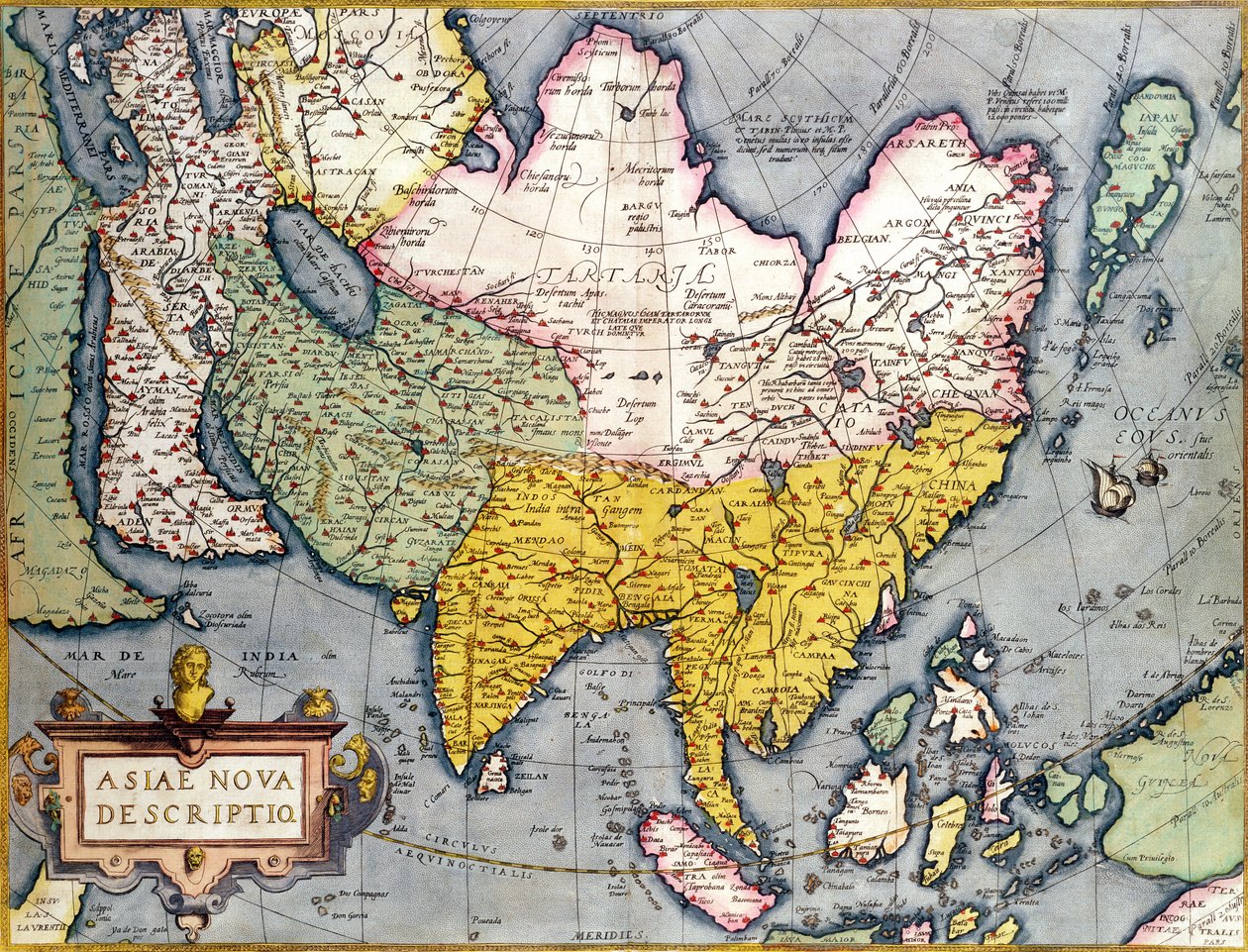 Asien: Kort over kontinentet, herunder Japan og Ostindien med en del af Ny Guinea, ca. 1580 af Abraham Ortelius