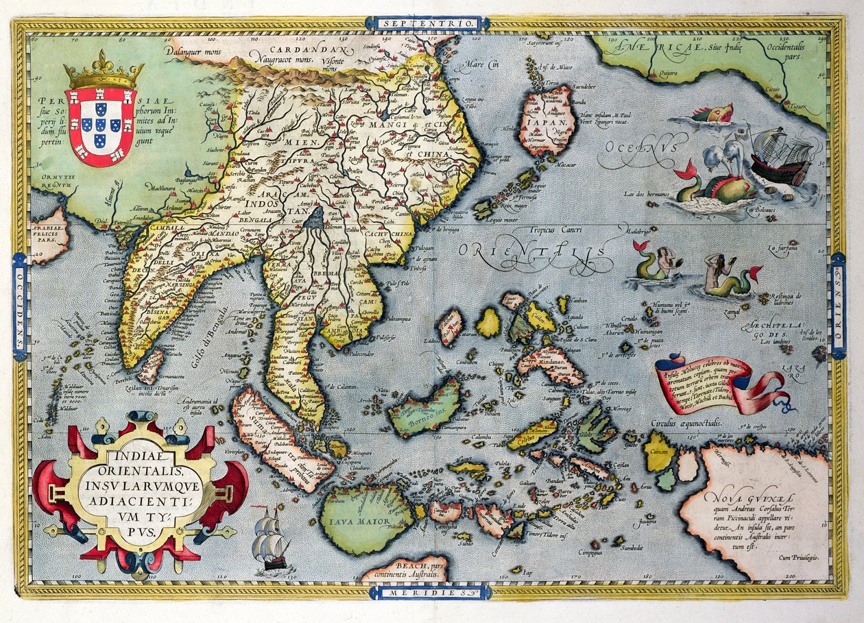 Kort over Indien til Ny Guinea, ca. 1570-1603 af Abraham Ortelius