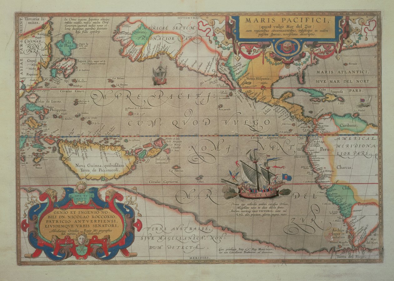 Kort over Stillehavet, Kina og Amerika, 1589 af Abrahamus Ortelius (l527-98) (for detaljer se 84597) af Abraham Ortelius