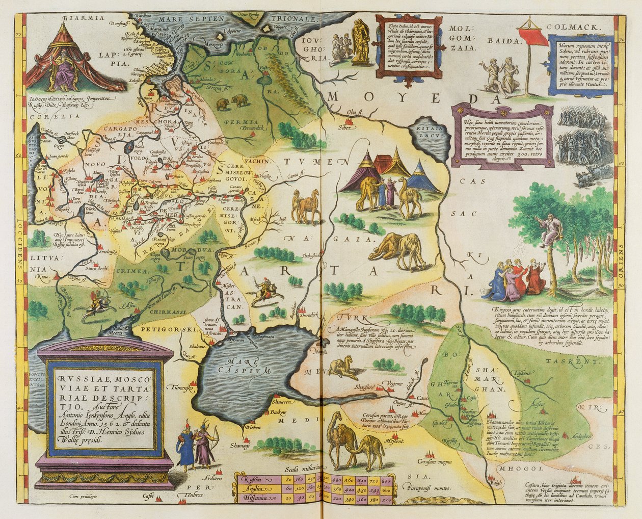 Kort over det russiske imperium, 1588 (håndkoloreret stik) af Abraham Ortelius