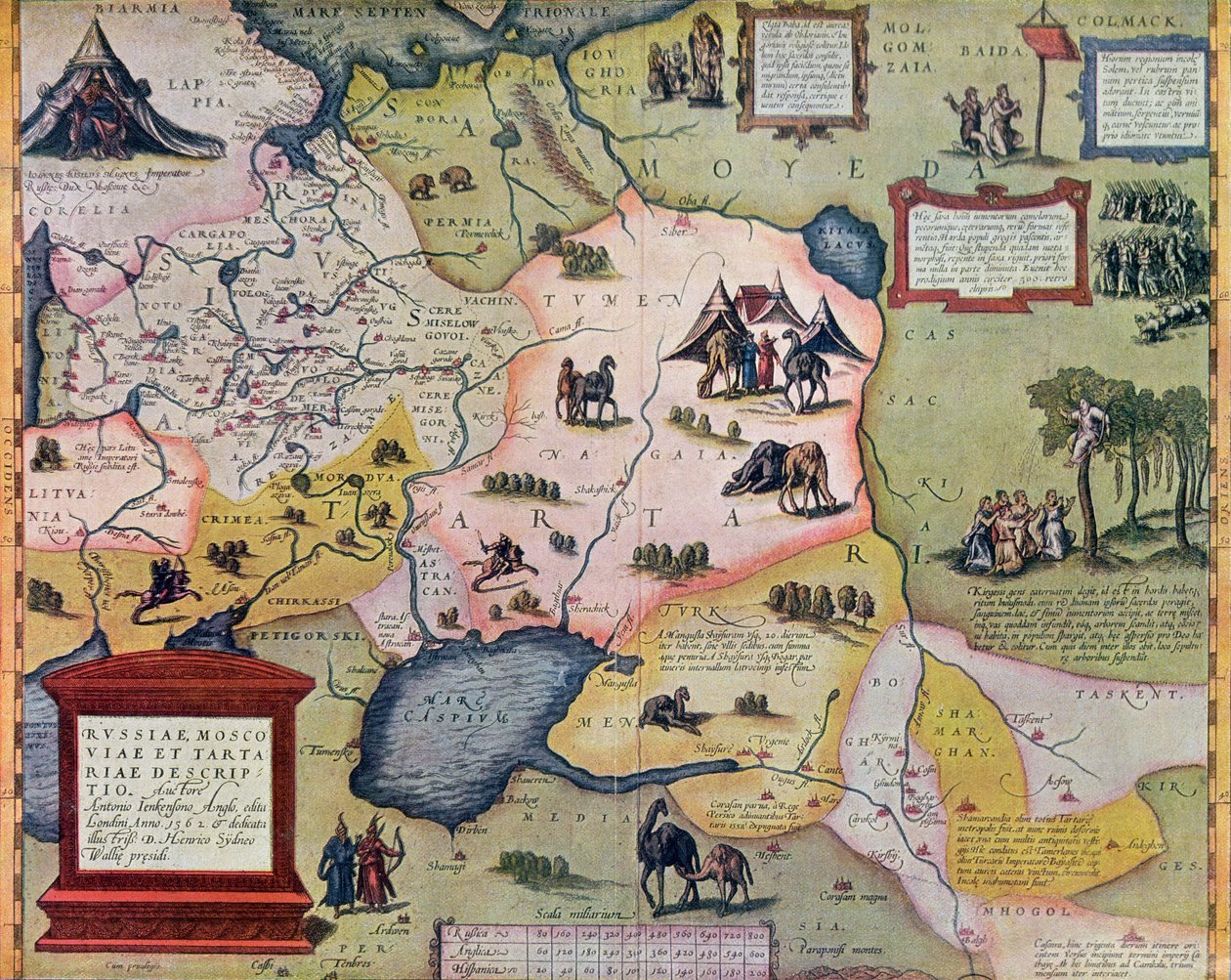 Kort over det russiske imperium i det sekstende århundrede, kopi af en original fra 1571 af Abraham Ortelius