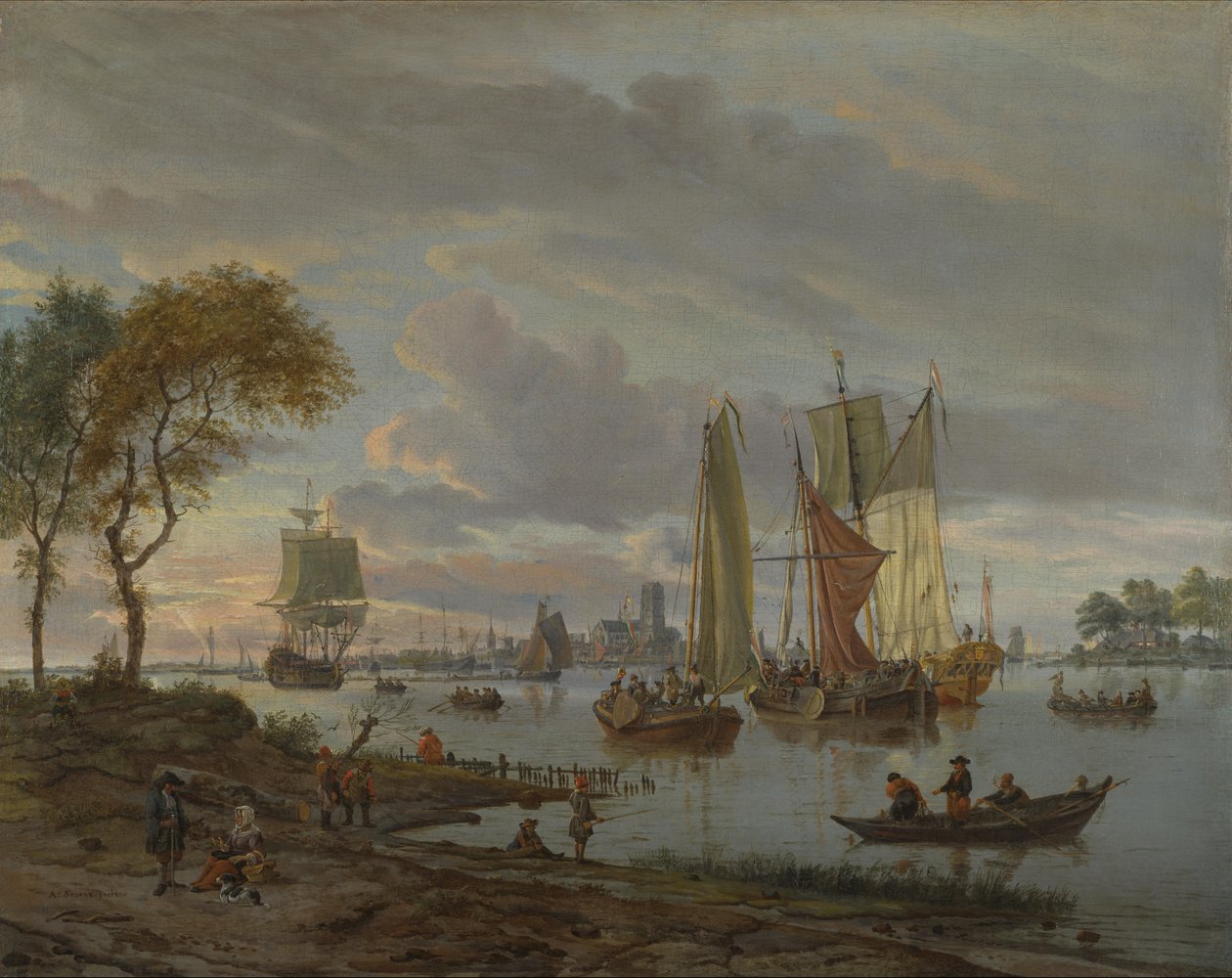 Udsigt over en flod af Abraham Storck
