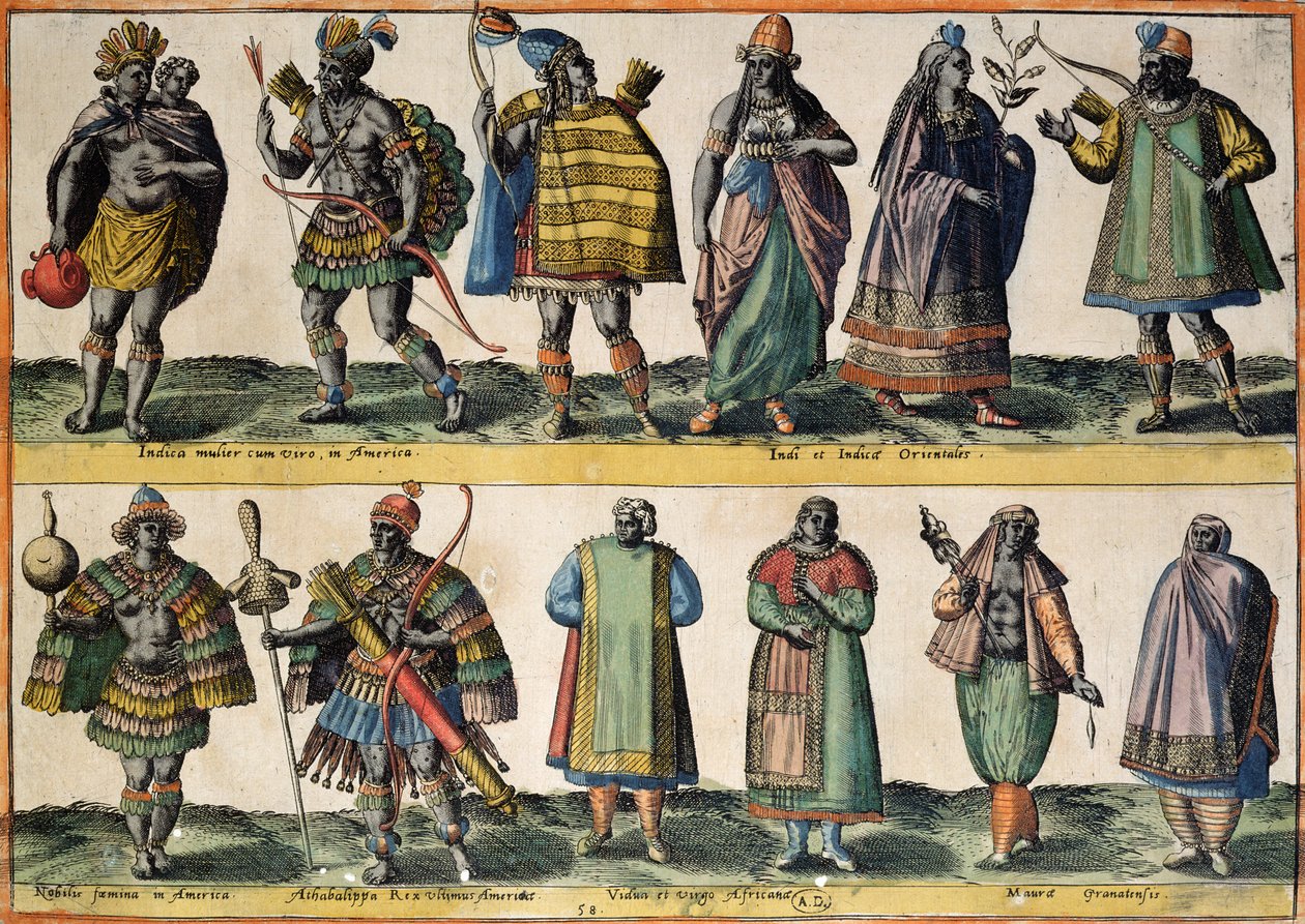 Nordamerikanske indianere, indiske og orientalske kostumer, sydamerikanske indianere og afrikanske og mauriske kostumer, fra 