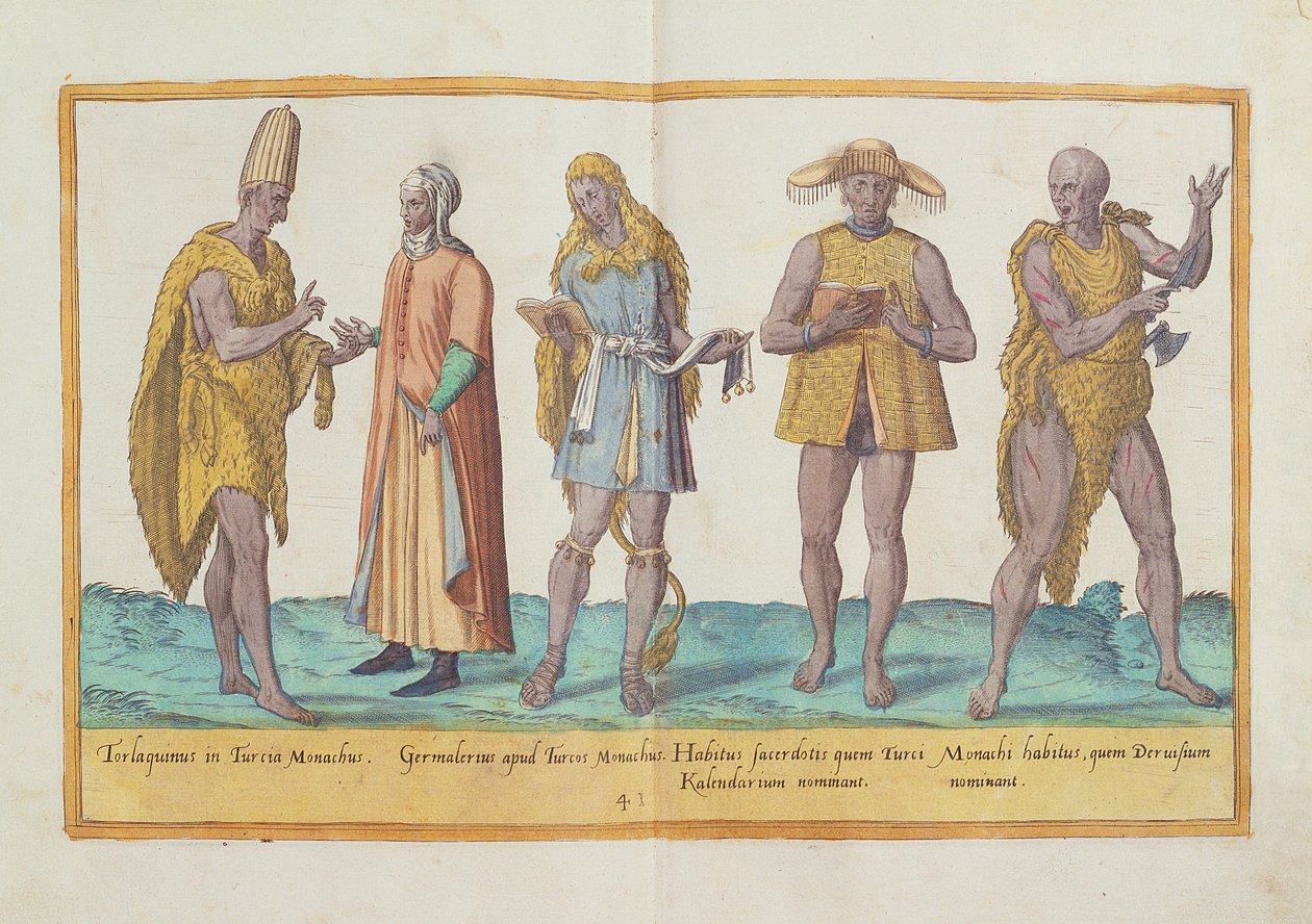 Kostumer fra det sekstende århundrede fra "Omnium Poene Gentium Imagines", udgivet i Köln 1577 (håndkoloreret stik) af Abraham de Bruyn
