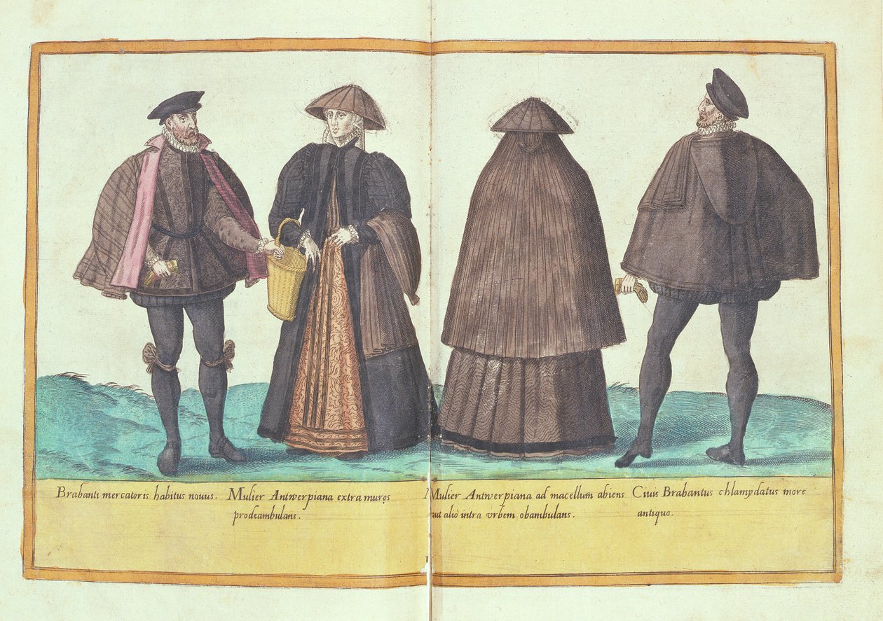 Kostumer fra det sekstende århundrede fra "Omnium Poene Gentium Imagines", udgivet i Köln 1577 (håndkoloreret stik) af Abraham de Bruyn
