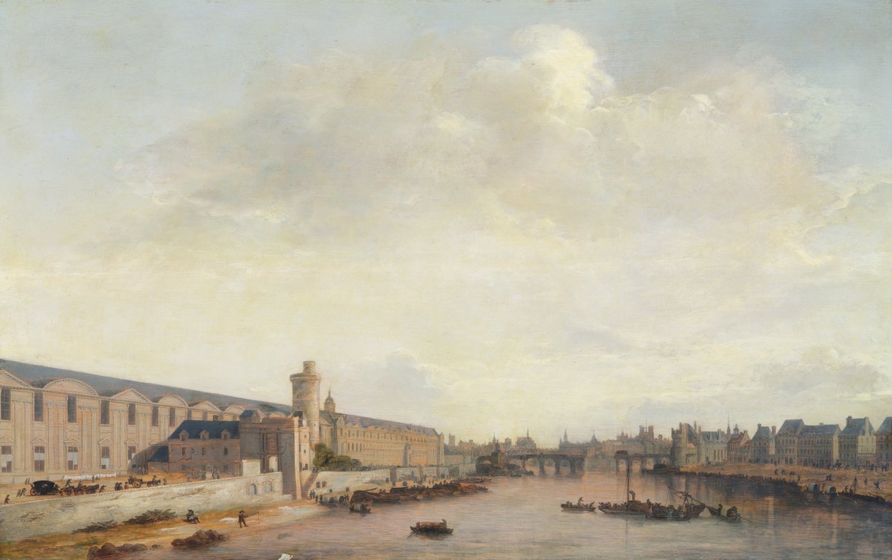 Louvre Grande Galerie, udsigt over Paris fra Barbier-broen, ca. 1640 (olie på træ) af Abraham de Verwer