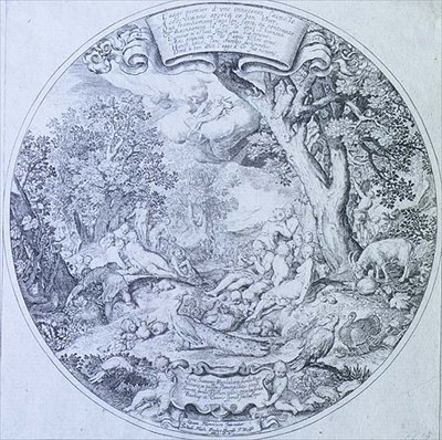 Guldalderen, graveret af Jan Theodore De Bry (1561-1623) (radering) af Abraham (after) Bloemaert