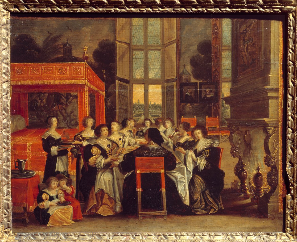 Samtale med damer i deres mænds fravær: Middagsmaleri af Abraham Bosse (1602-1676) Egouen fra det 17. århundrede. National Renaissance Museum af Abraham (after) Bosse