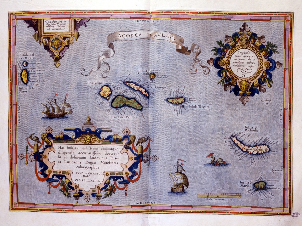 Azorerne, ifølge Atlas of Ortelius af Abraham (after) Ortelius