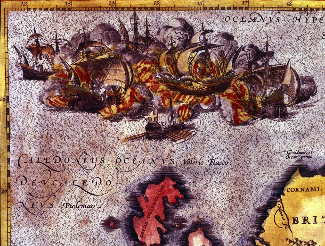 Slutningen på Skotlands uovervindelige armada. Ifølge Atlas of Abraham Ortelius, Antwerpen af Abraham (after) Ortelius