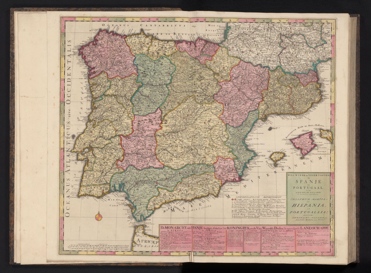 Kort over Spanien og Portugal Way-Pointer of the Military Tours i Spanien og Portugal / Theatrum Martis in Hispania et Portugallia (titel på objekt) af Abraham Allard