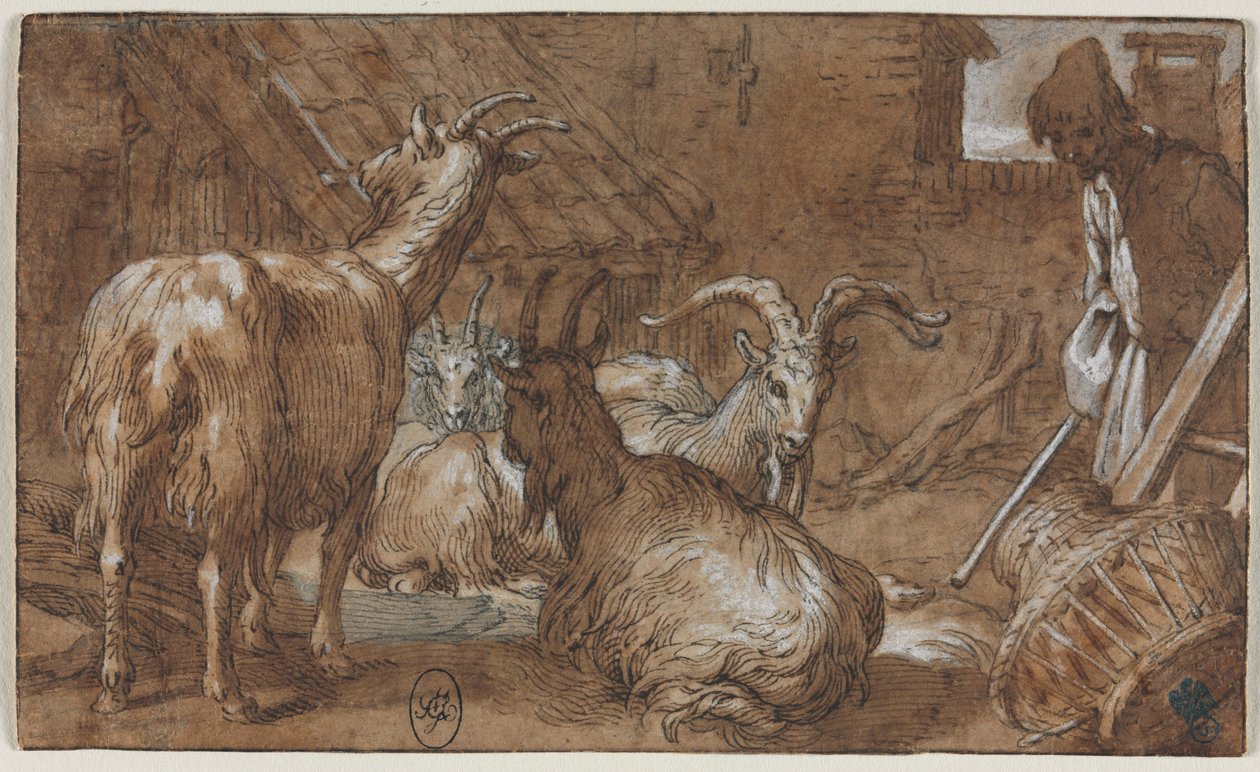 En ladegård med geder og en gedehyrde, ca. 1610-1615. af Abraham Bloemaert