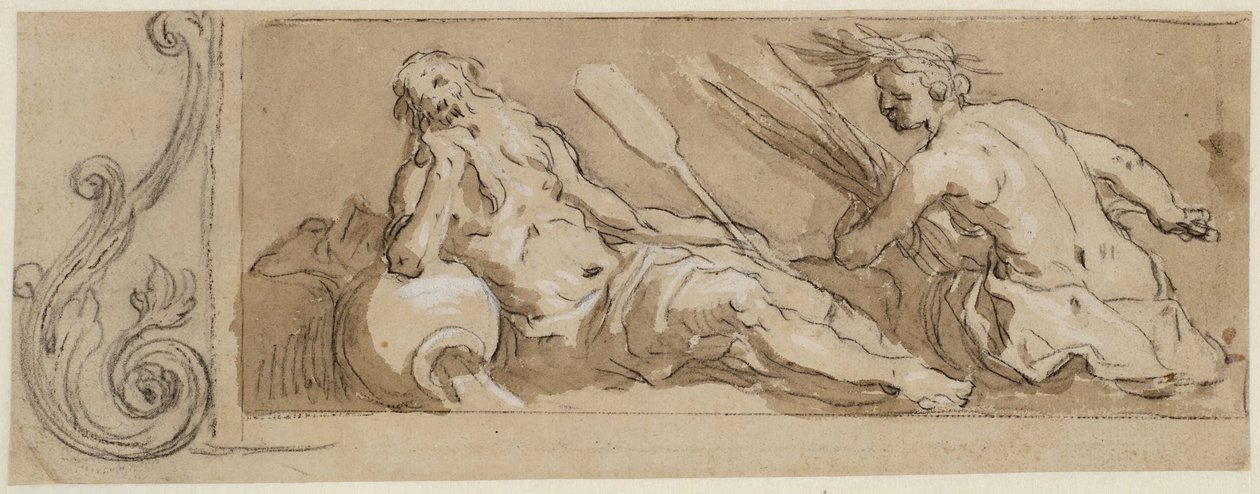En flodgud og Ceres i en dekorativ ramme af Abraham Bloemaert