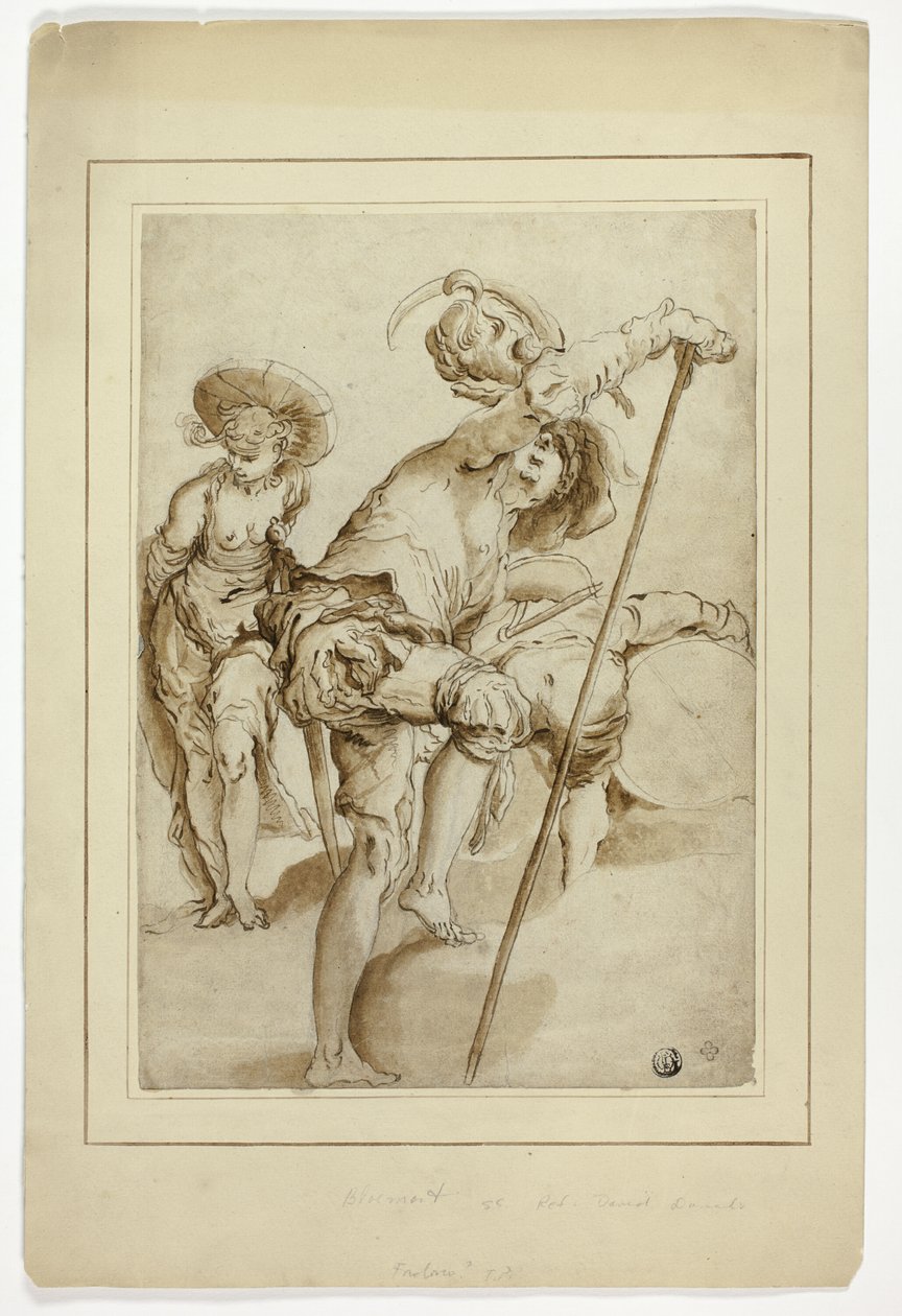 En stående soldat, en stående kvinde og en foroverbøjet trommeslager af Abraham Bloemaert