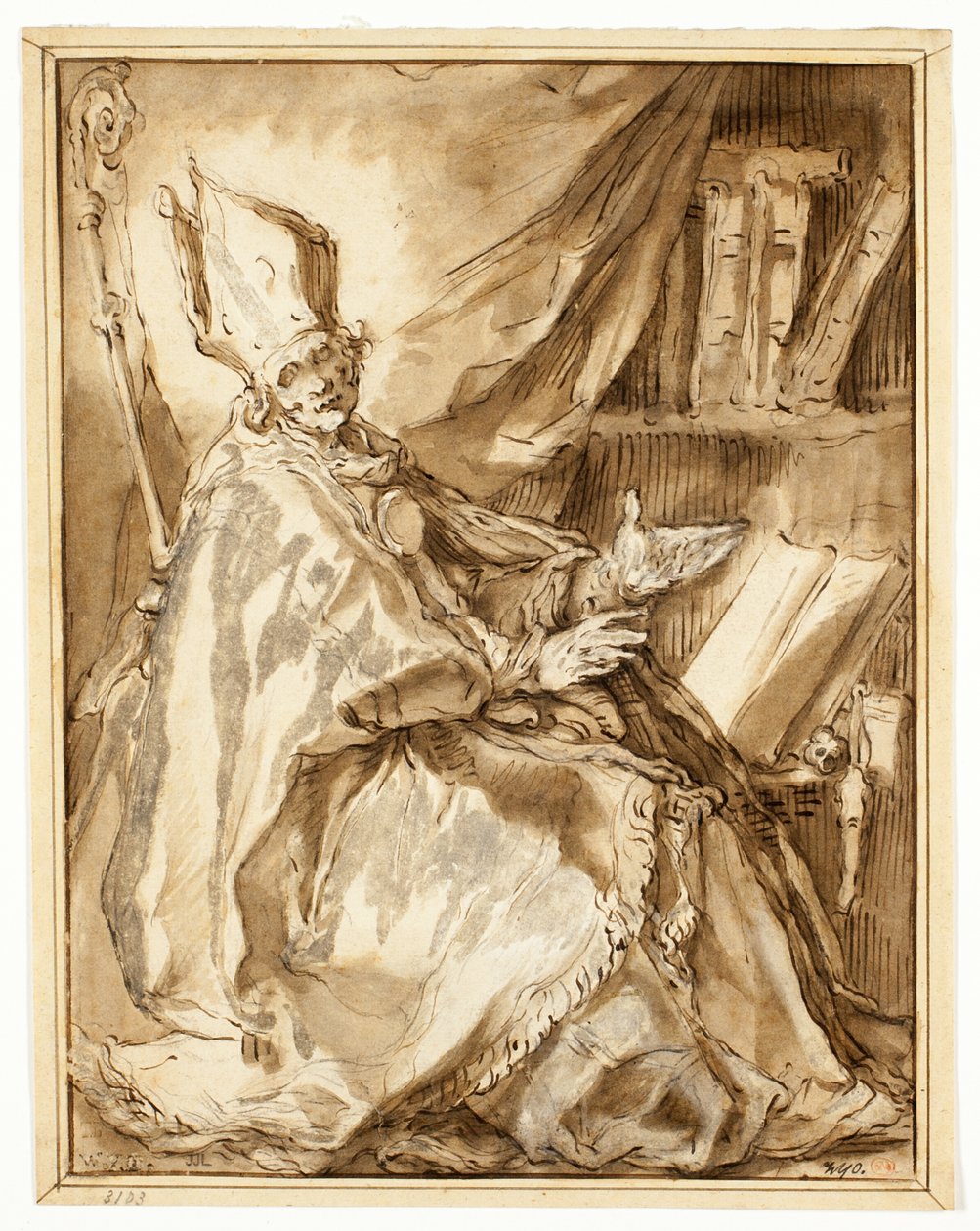 Biskop siddende i sit Studium, set fra hans højre Side af Abraham Bloemaert