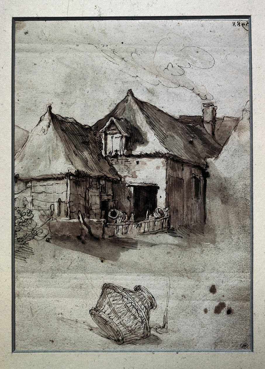 Hytte med flettet kurv, slutningen af 1500-begyndelsen af 1600-tallet (gravering) af Abraham Bloemaert