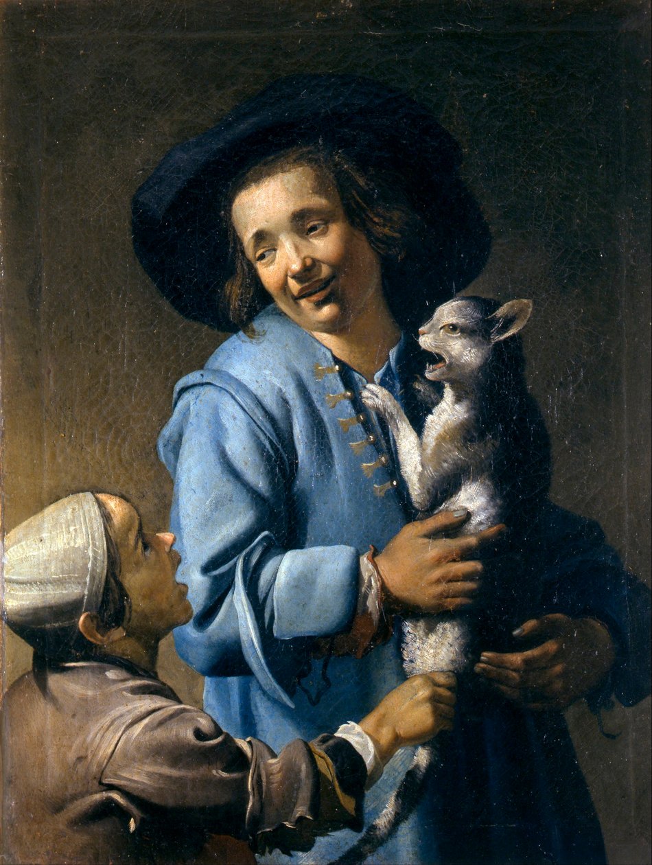"Unge leger med katten" (Unge leger med katten) Maleri af Abraham Bloemaert (1566-1651) - 1620-1625 - Olie på lærred Dim 89x70 cm Museo Civico, Montepulciano af Abraham Bloemaert