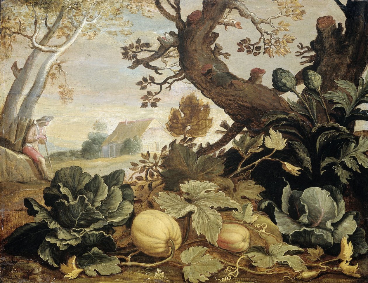 Landskab med frugter og grøntsager i forgrunden af Abraham Bloemaert