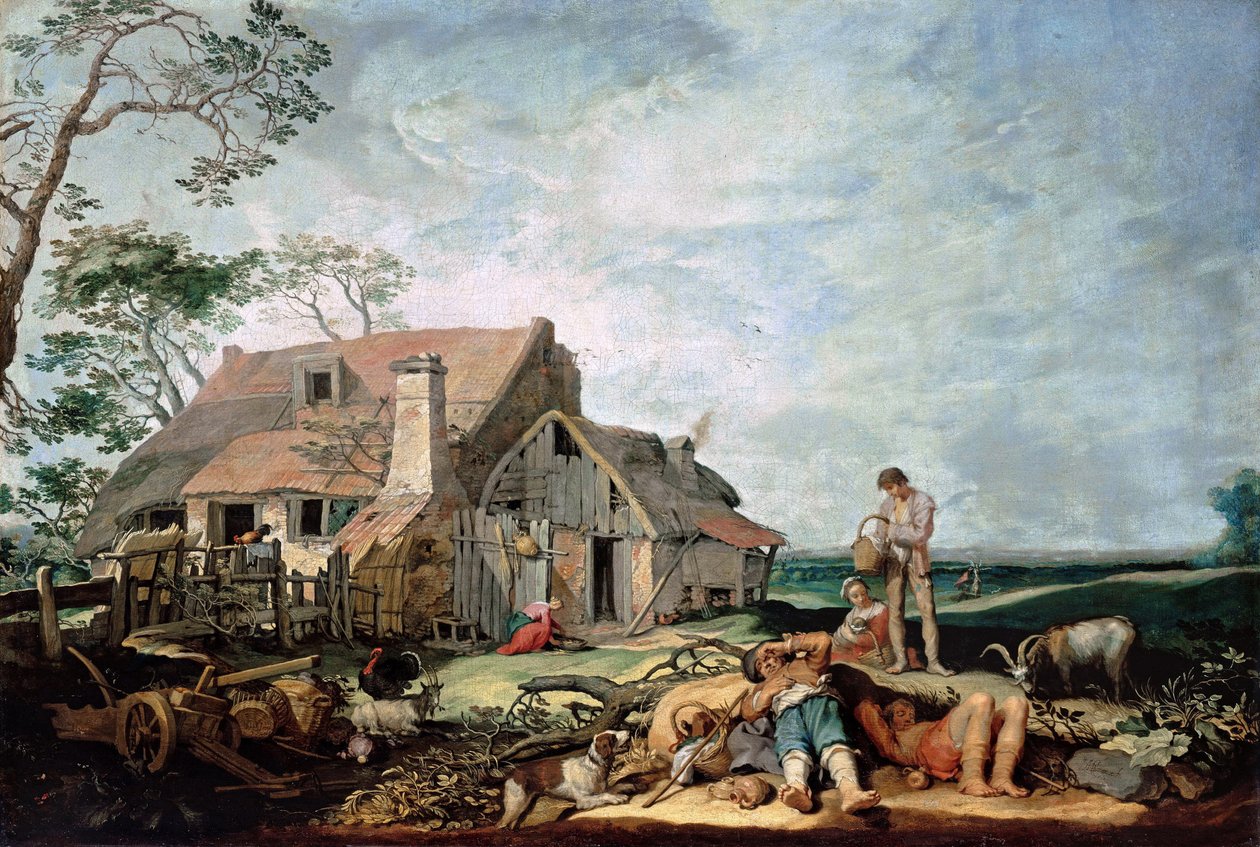 Landskab med hvilende bønder, Tobias og englen, 1650 af Abraham Bloemaert