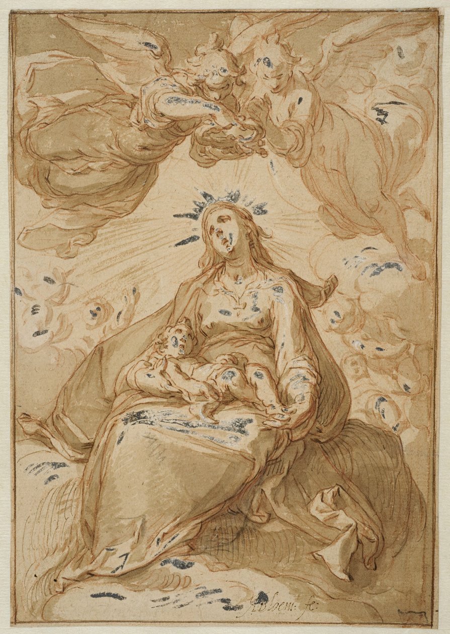 Madonna med barnet, kronet af engle af Abraham Bloemaert