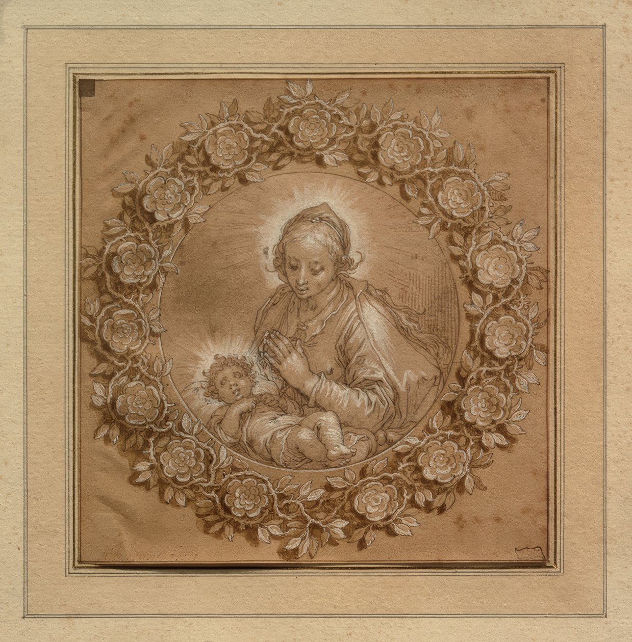 Madonna med Jesusbarnet i en tondo af Abraham Bloemaert
