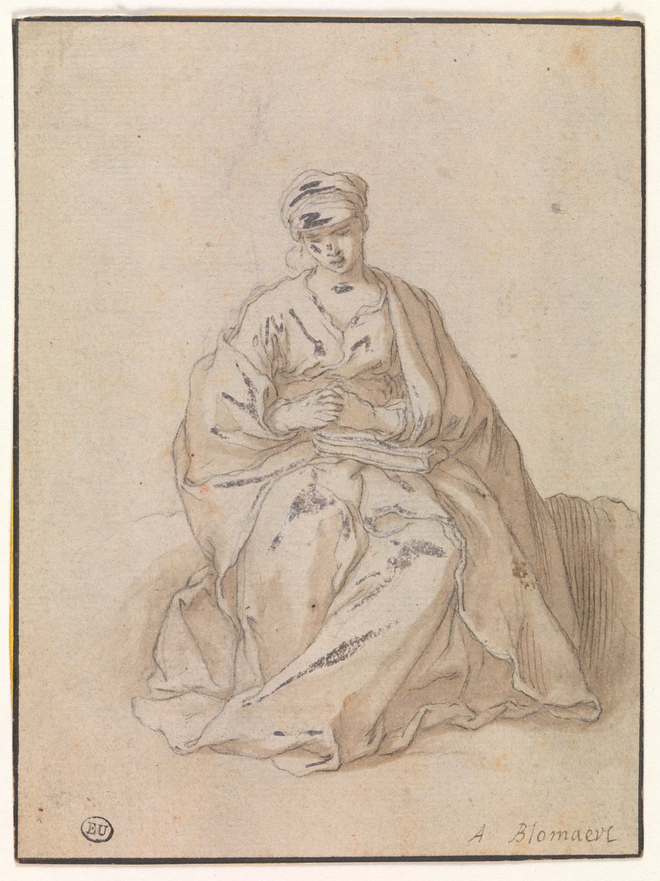 Maria, siddende med en bog af Abraham Bloemaert