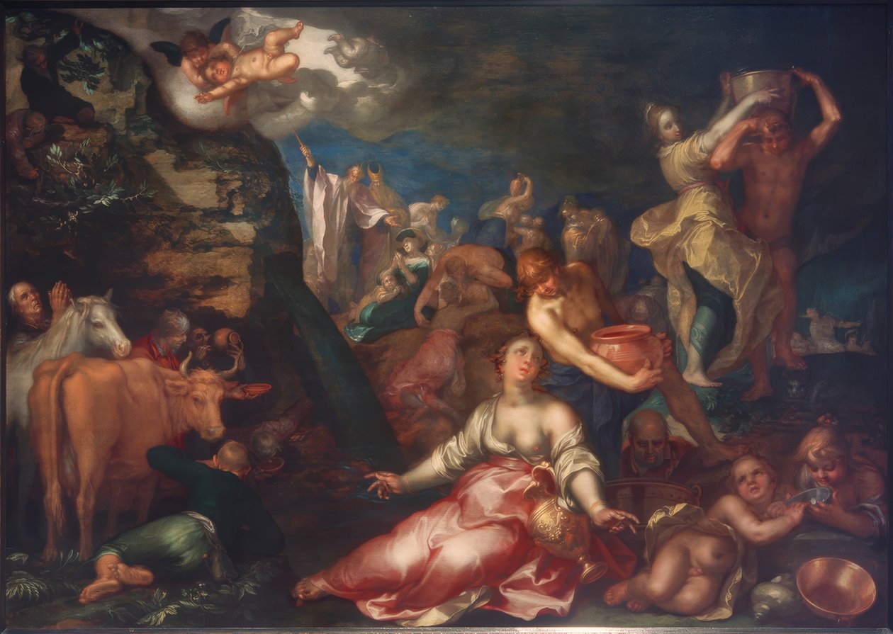 Moses slår vand ud af klippen af Abraham Bloemaert