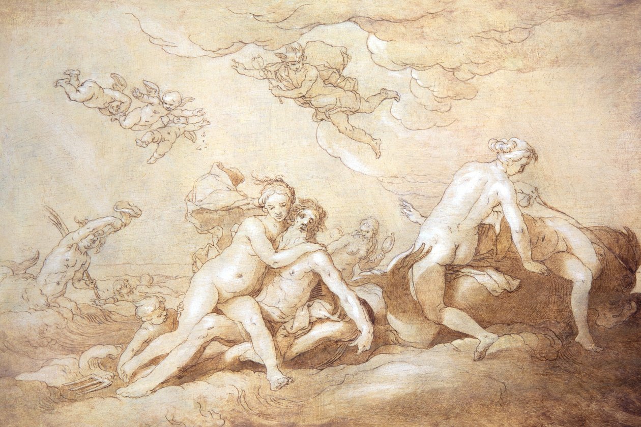 Neptun  Amphitrite (pen og blæk) af Abraham Bloemaert