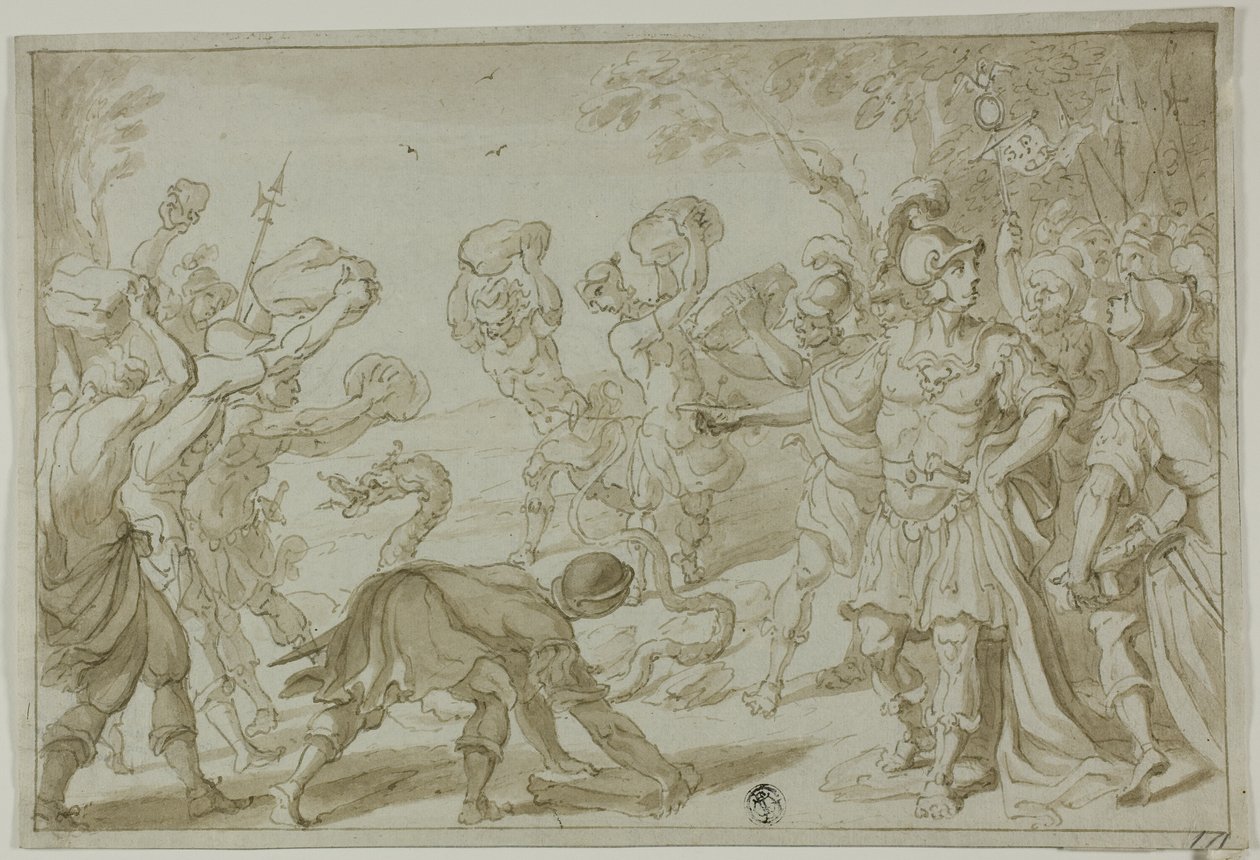 Romerske soldater stener en slange af Abraham Bloemaert