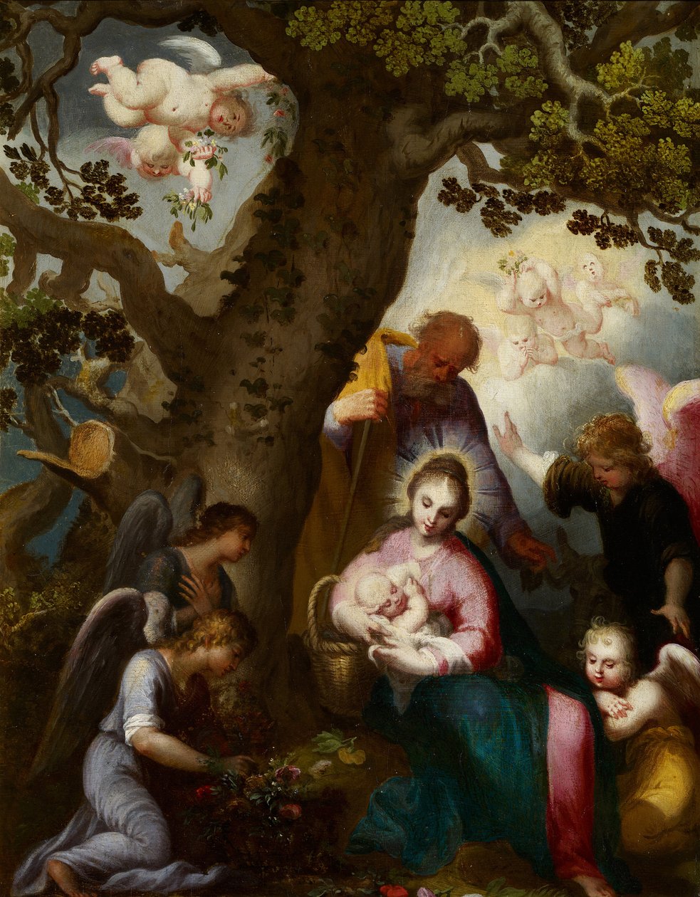 Flugten til Egypten - Bloemaert, Abraham (1566-1651) - Olie på træ - 46x35 - Museo Carmen Thyssen, Malaga af Abraham Bloemaert