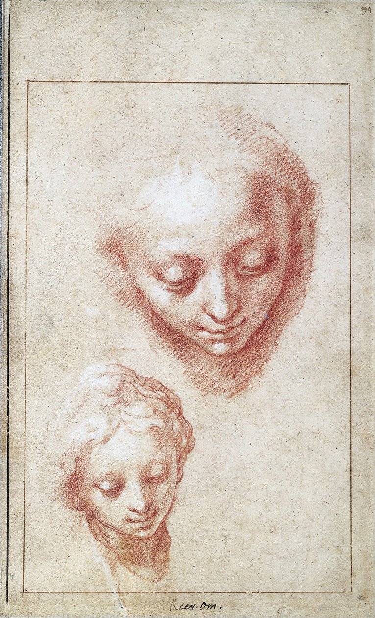 To Studier af Jomfruens Hoved af Abraham Bloemaert