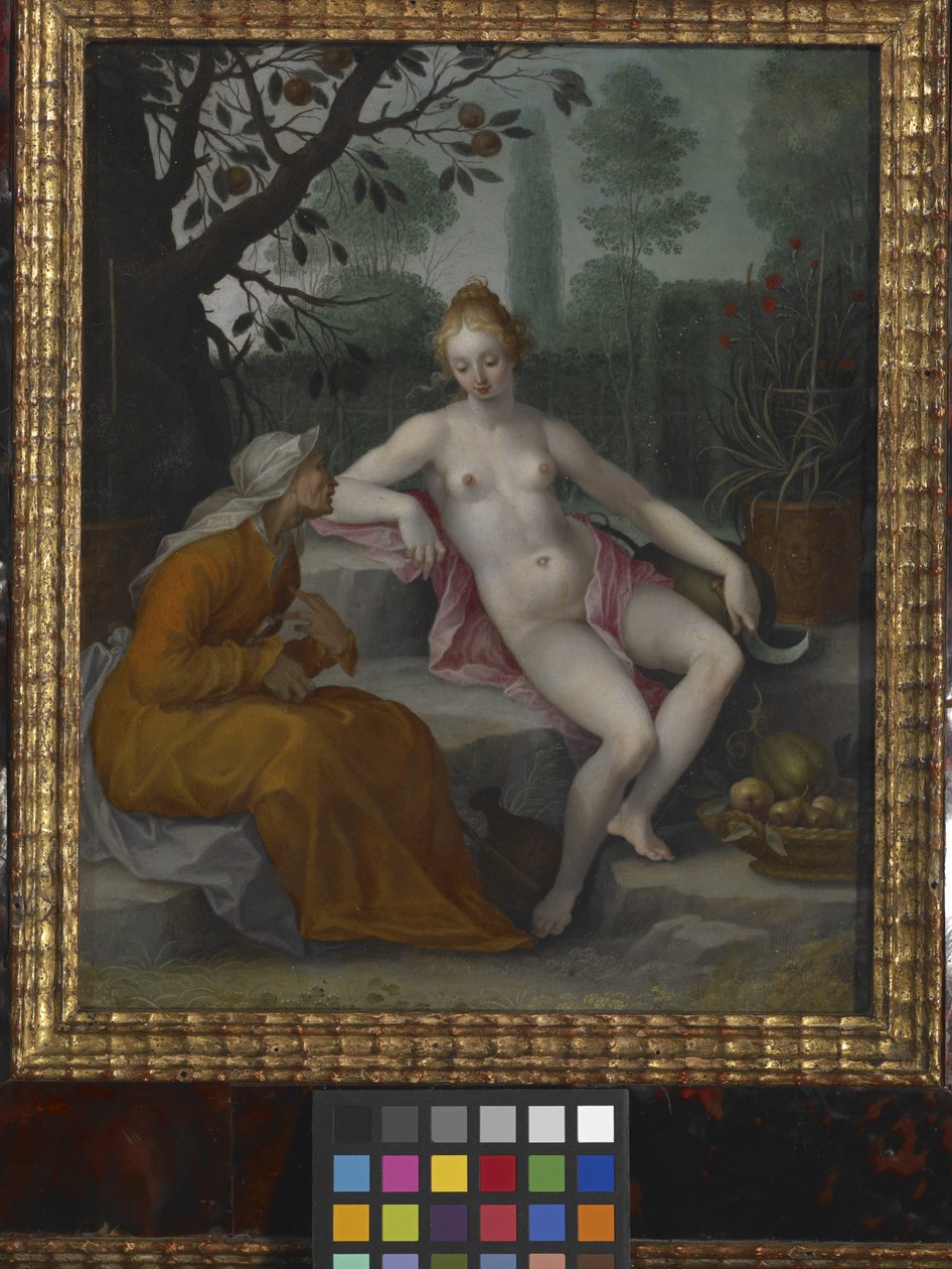 Vertumnus og Pomona (olie på kobber) af Abraham Bloemaert