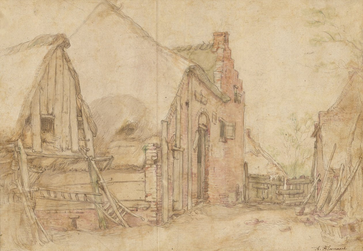 Udsigt over en gårdsplads (recto); Studie af et træ (verso) af Abraham Bloemaert