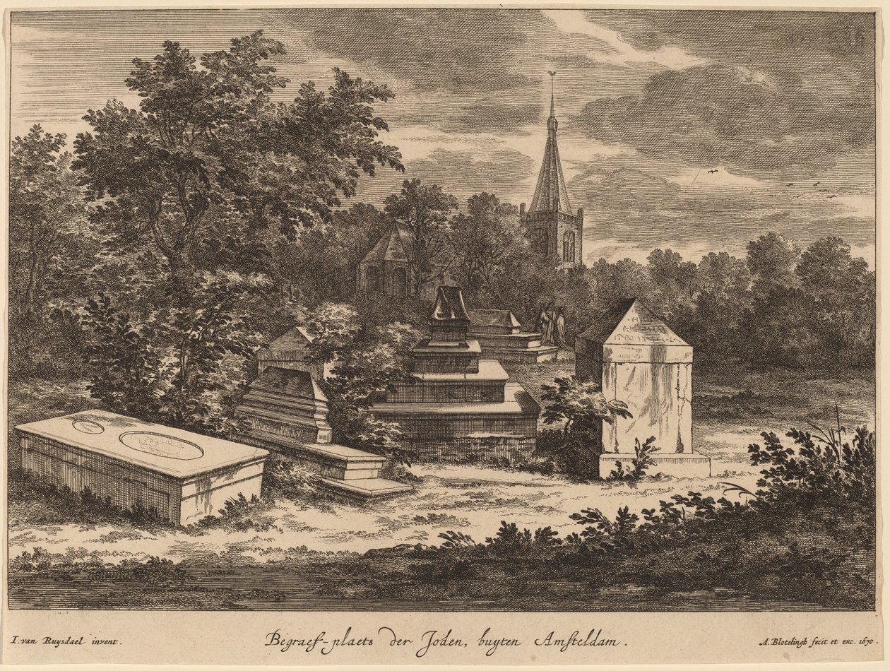 Jødernes gravsted, buyten Amsteldam (jødisk kirkegård uden for Amsterdam) af Abraham Blooteling after Jacob van Ruisdael