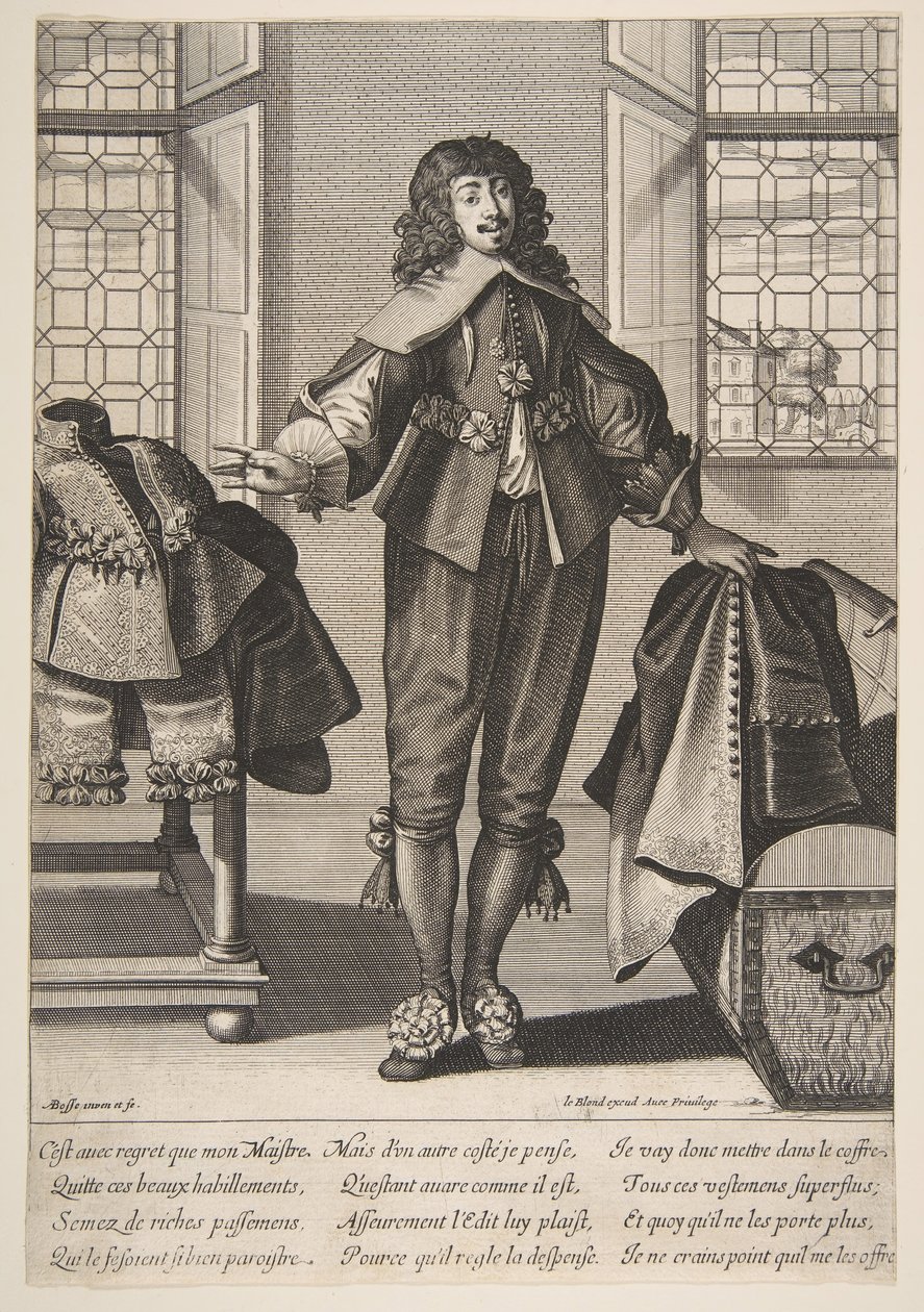 En betjent, der lægger sin Mesters luksuriøse tøj væk, fra midten til slutningen af det 17. århundrede. af Abraham Bosse