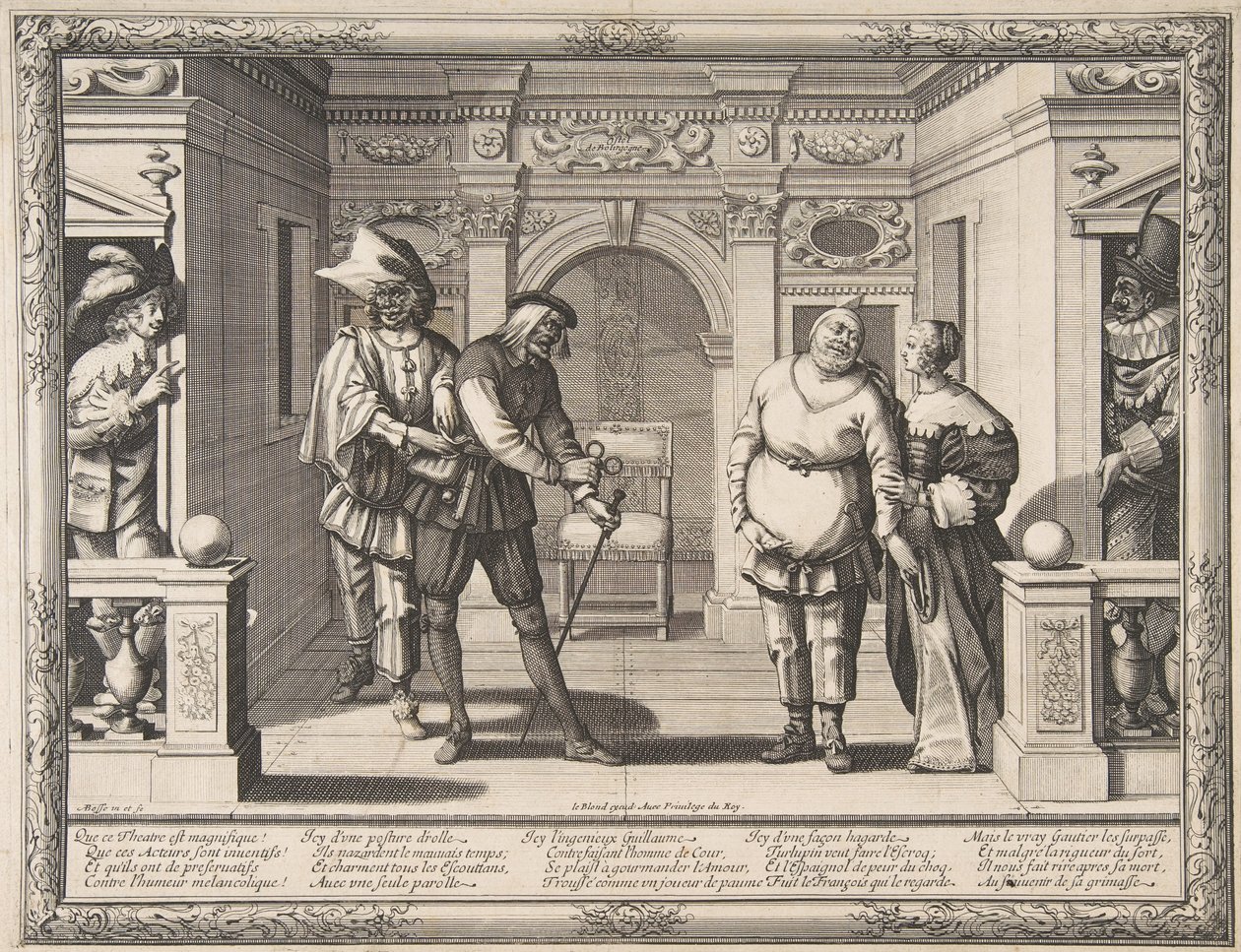 Skuespillere på Hotel de Bourgogne, ca. 1633-34. af Abraham Bosse