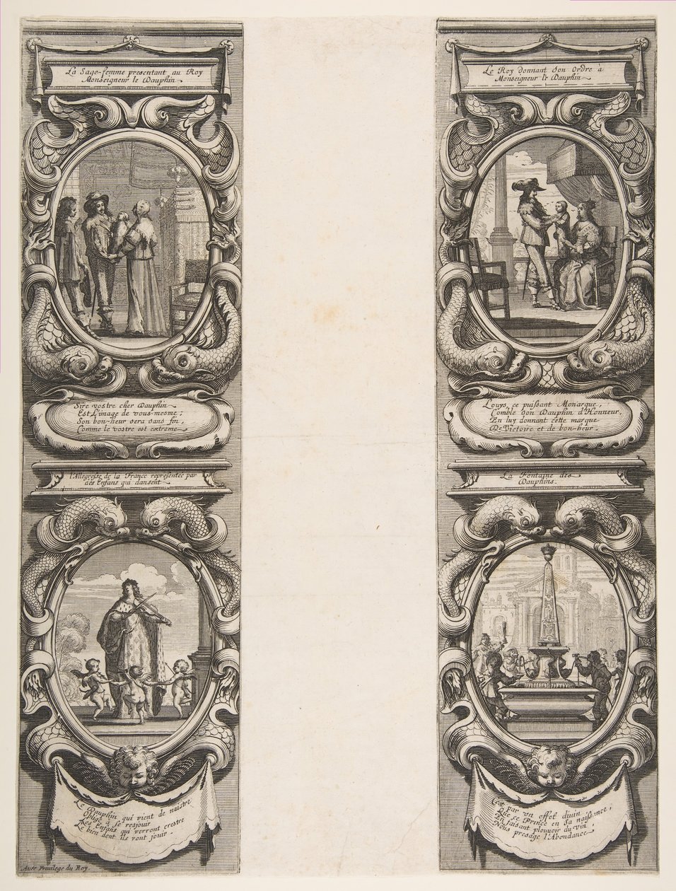 Almanach for 1639: Ludvig XIII og Anne af Østrig overlader kongeriget og arvingen..., 1638. af Abraham Bosse