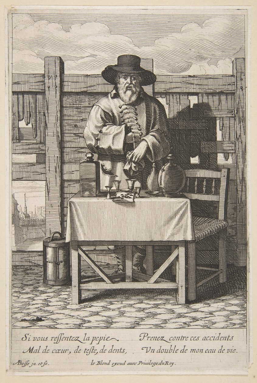 Brandy eller Cure Sælger, midten til slutningen af det 17. århundrede. af Abraham Bosse