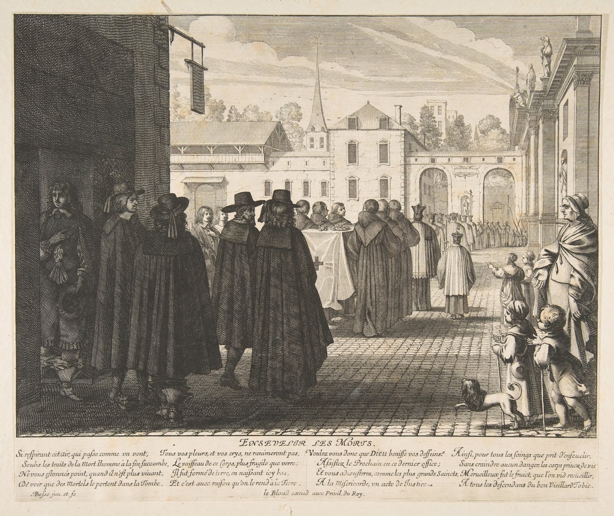 Begravelse af de døde Ensevelir les morts. af Abraham Bosse