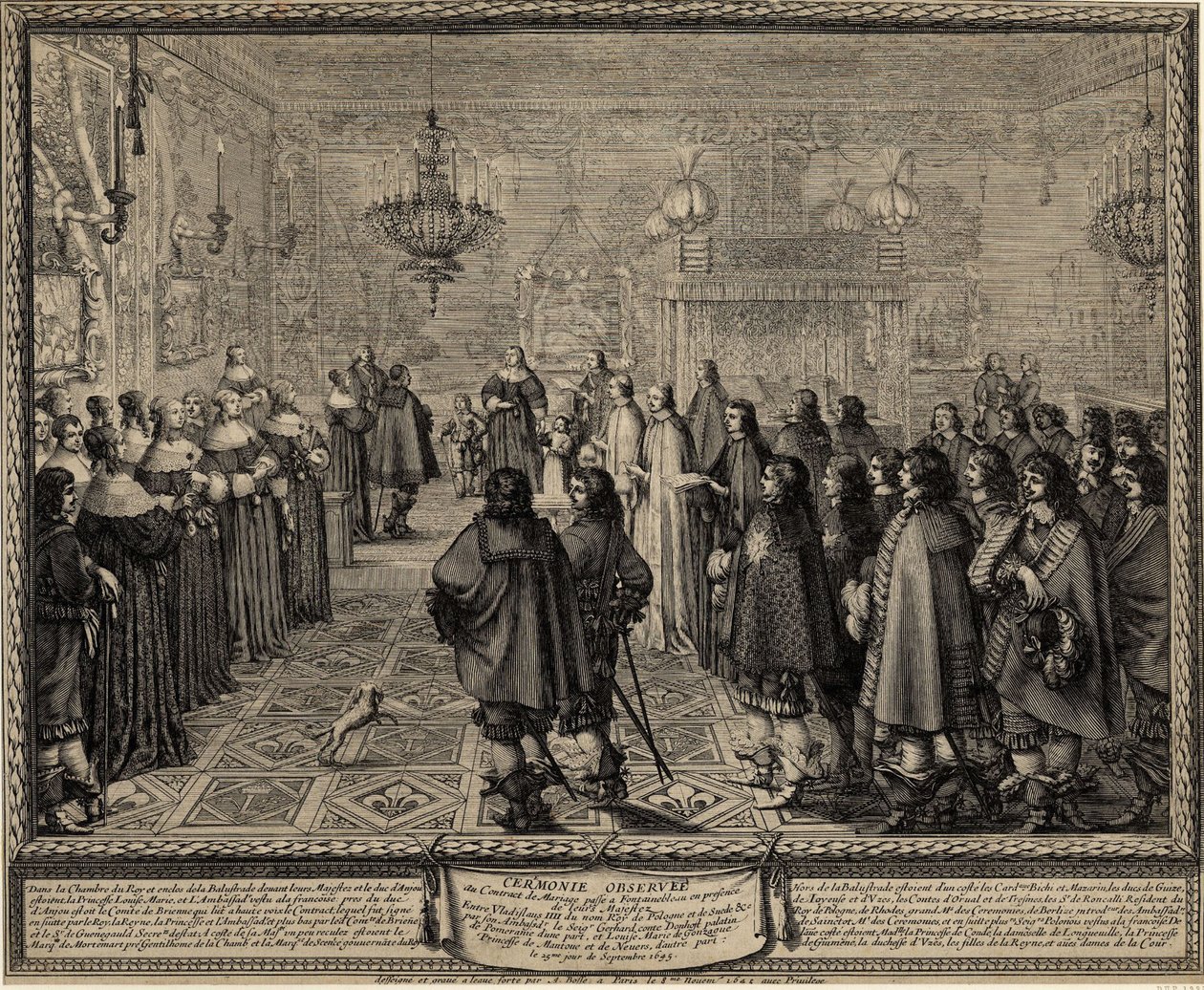 Ceremoni af ægteskabskontrakten mellem Wladyslaw IV, konge af Polen og Marie Louise Gonzaga. af Abraham Bosse